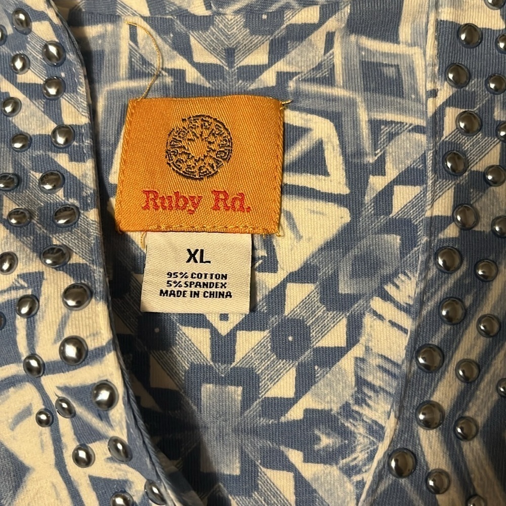 Ruby Rd Blue Patterned Women's Top, sz XL - Picture 2 of 9